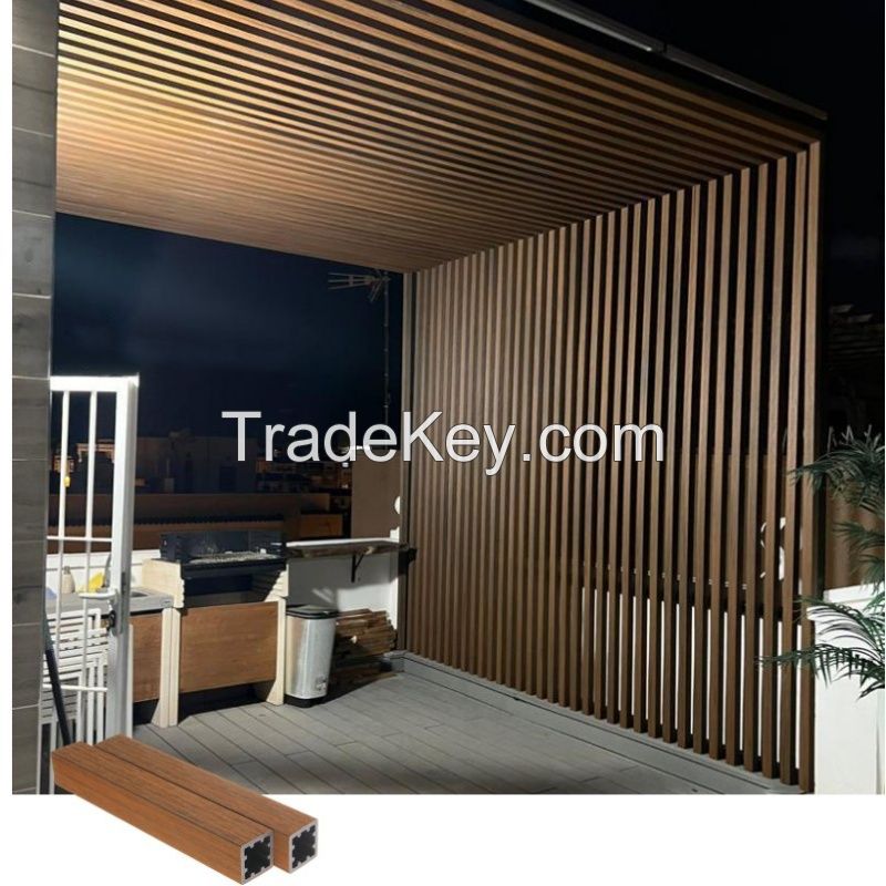 Interior and exterior screening WPC hollow tube 50x50mm waterproof teak