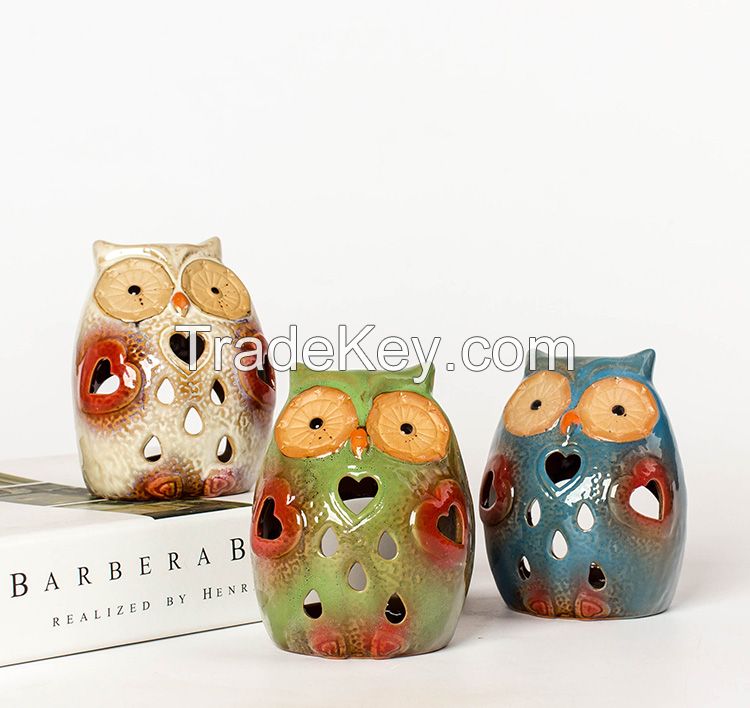 china ceramic home decorative cartoon owls ceramic owls candle holder