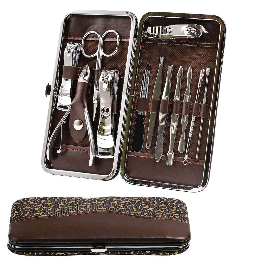 12pcs Manicure Set Pedicure Scissor Tweezer Knife Ear Pick Utility Nail Clipper Kit , Stainless Steel Nail Care Tool Set   ZT137