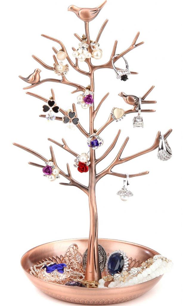 Bronze Birds Tree Jewelry Stand Display Earring Necklace Holder Organizer Rack Tower  TW115