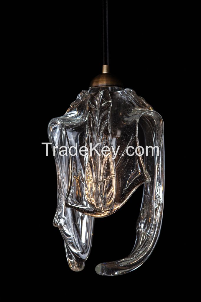 Designer handblown glass light, 1 light pendant lamp ART DECO