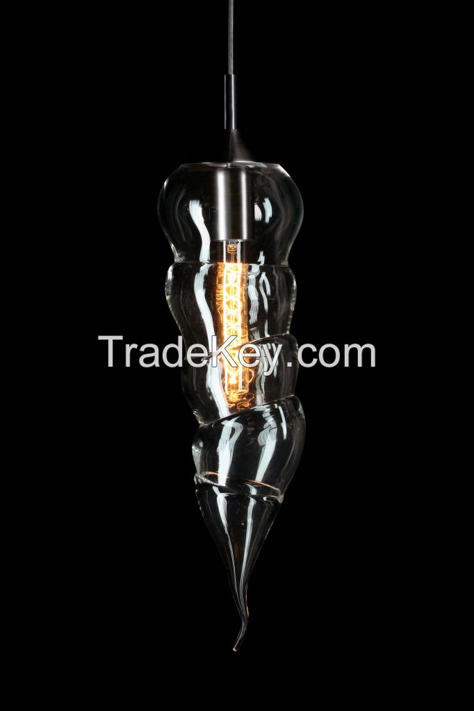 Designer handblown glass light, 1 light pendant lamp ECHO