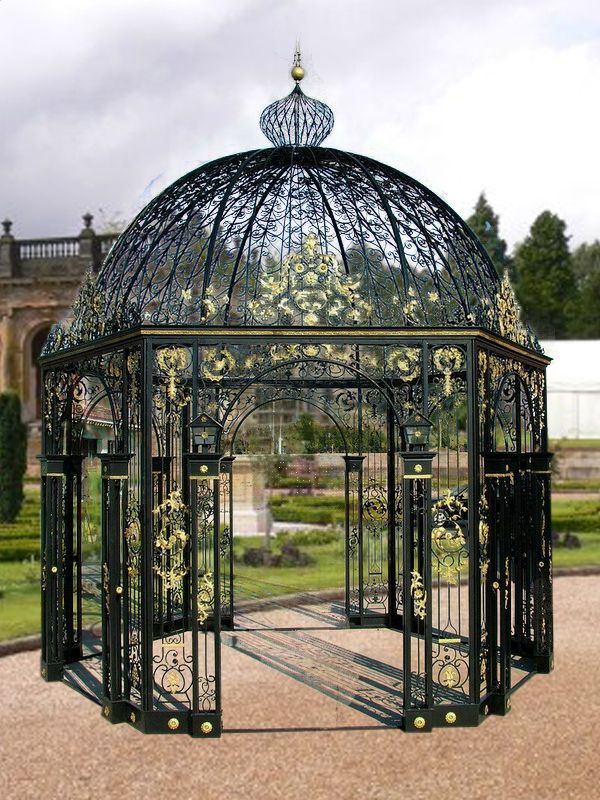 Garden metal gazebo with wrought iron dome top