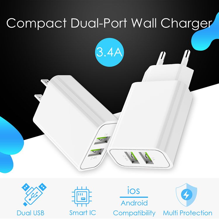 Dual USB Charger Adapter 3.4A Mobile Phone Charger