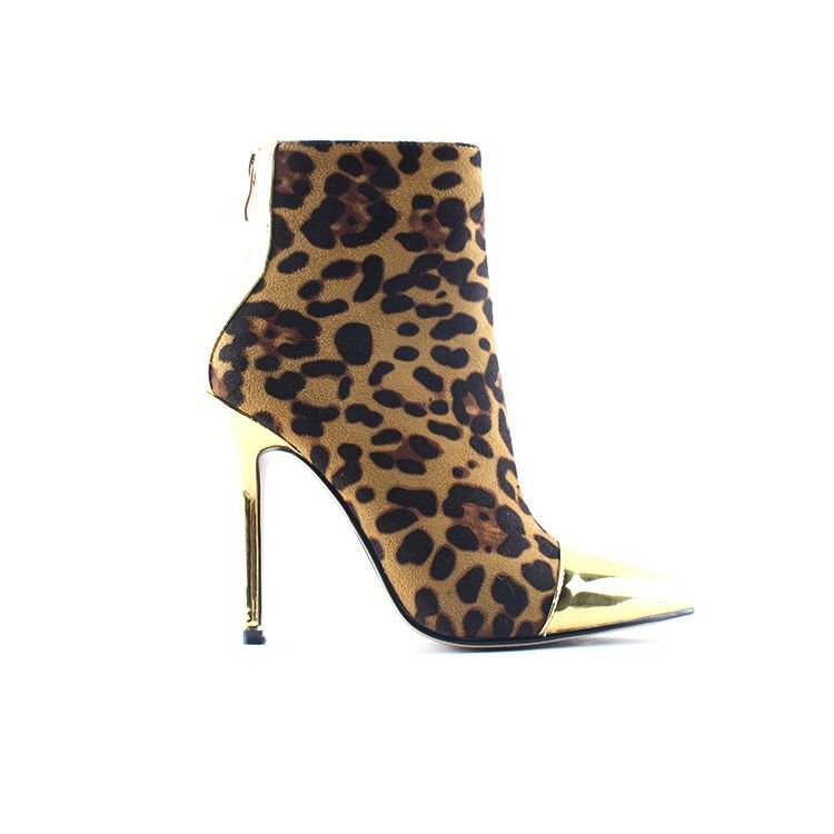 Sexy Lady Animal Print Pointy Toe Ankle Boots 12 cm Stiletto High Heel Booties Women Shoes Big Size