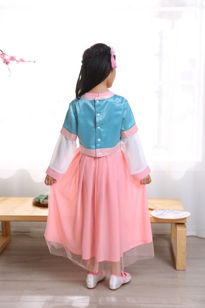 Wholesale summer girl Chinese traditional ethnic long sleeve round colar princess dress festival birthday  Hanfu