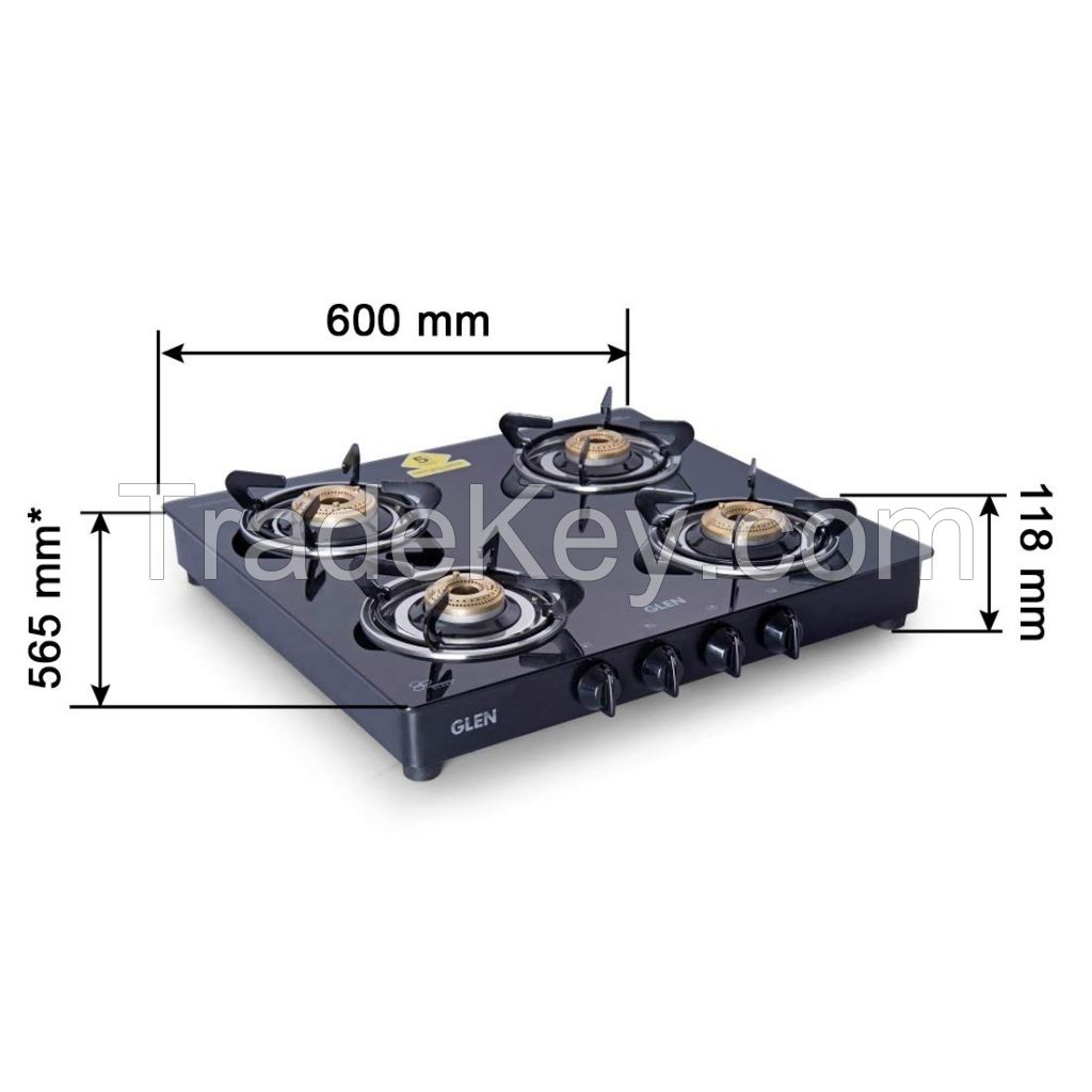 Glen 4 Burner Gas Stove 1043 GT Brass Burner Black  Cooktop