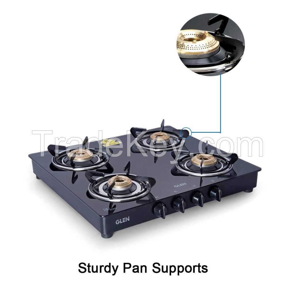 Glen 4 Burner Gas Stove 1043 GT Brass Burner Black  Cooktop