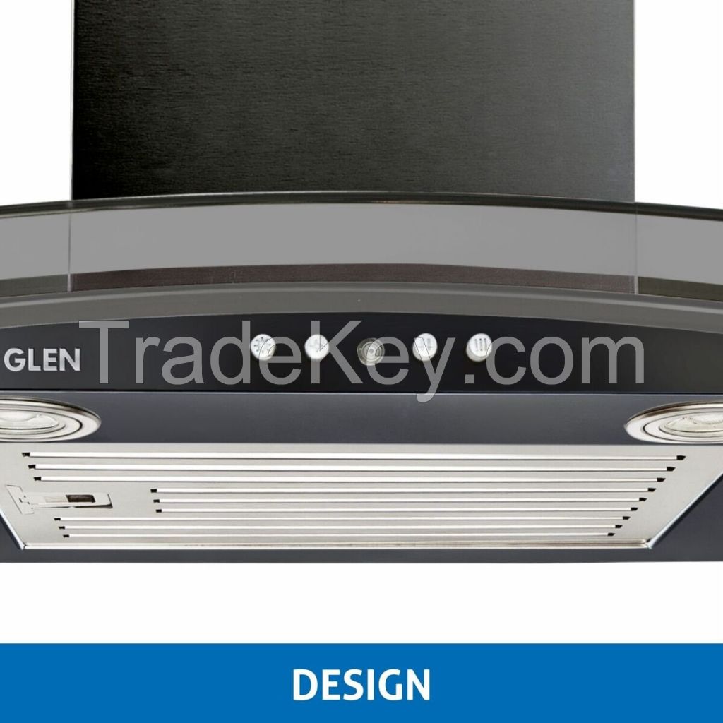 Glen 6071 EX Black Curved Glass Kitchen Chimney 60cm, Airflow 1000 m3/h