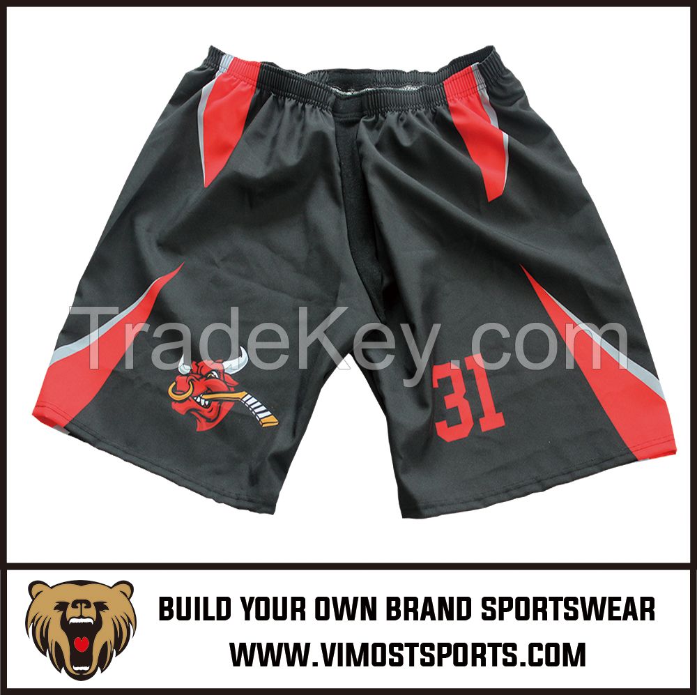 OEM 100% Polyester  Custom Sublimation Ice hockey shorts