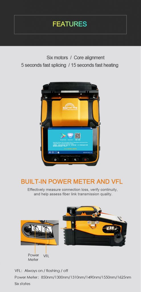 Six Motors AI-9 FTTH Optic Fiber Fusion Splicer Machine Built in Vfl and Optical Power Meter Function