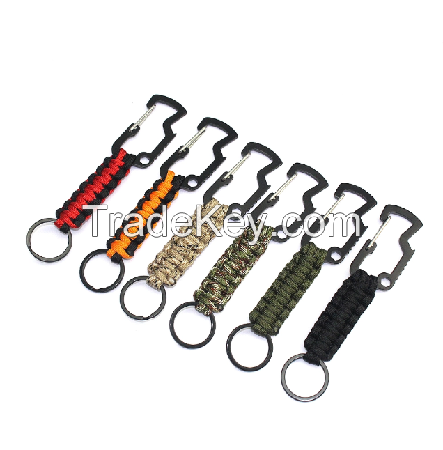 survival climbing button carabiner paracord keychain, paracord keyring for paracord Mountain buckle camping