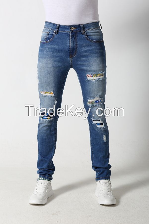 Men's Skinny jeans with distressed and patches