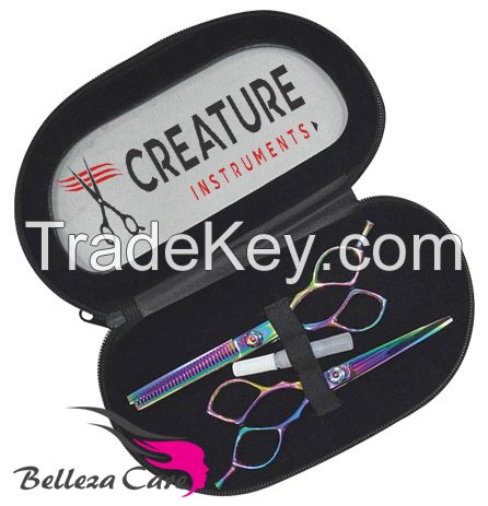 Professional Barber Scissor Hair Cutting Set - 6.5" - 1 Straight Edge Hair Scissor, 1 Texturizing Thinning Shears, Plus Bonus Faux Leather Case