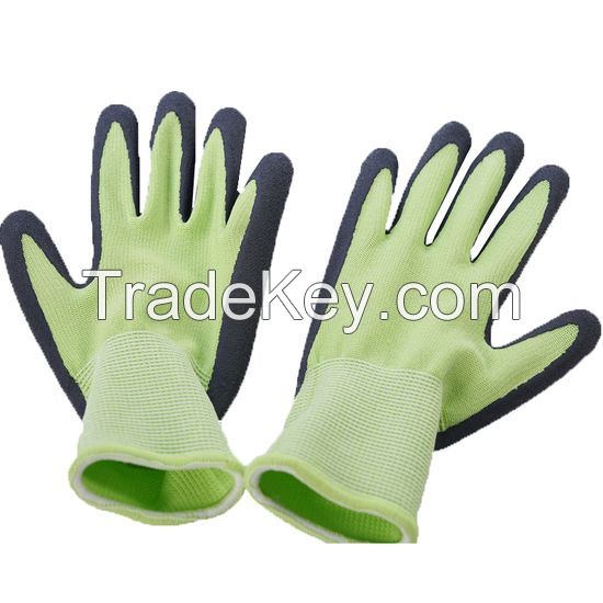 DDsafety 77+countries Kids Gardening Gloves Children Work Gloves Rubber Coated Garden Gloves breathable nylon fabric and foam rubber gloves OEM products