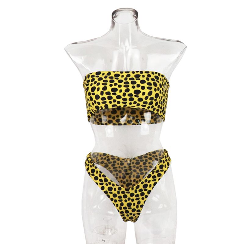 2020 Fashion Leopard Tube Top Women Two Piece  Swimsuit Swimwear Sexy