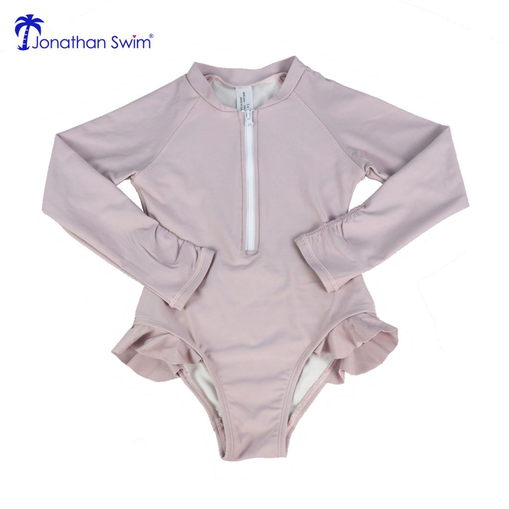 2020 long sleeves ruffle zipper custom kids swimwear UPF50+ child infa