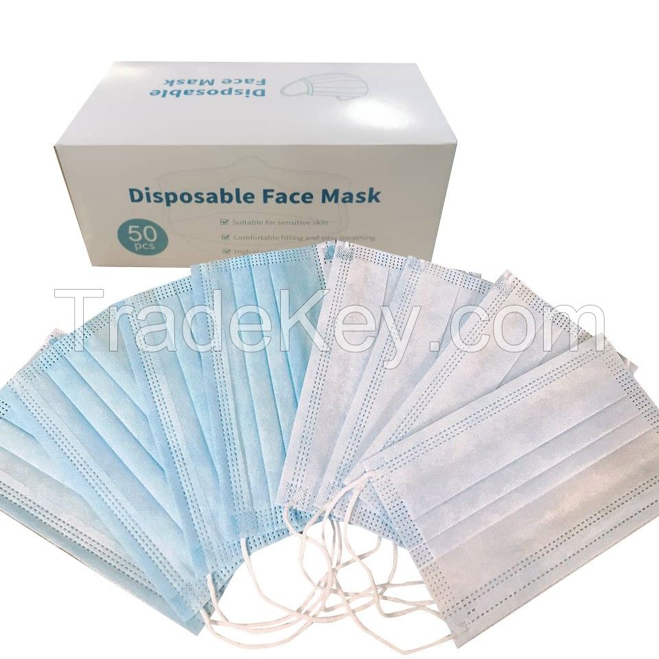 Blue 3ply Man Women Male Female FDA certificate 3 ply nonwoven disposable face mask for surgical mdecial 