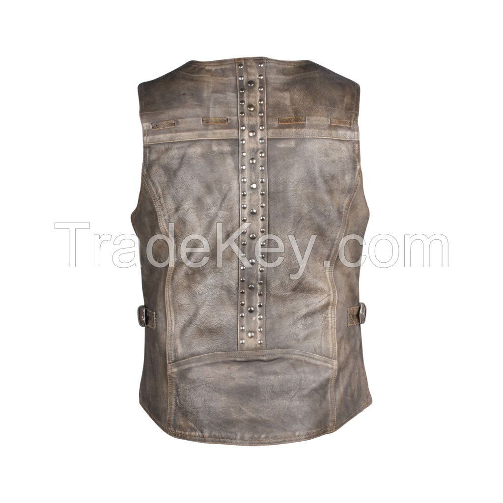 Ladies First Quality Light Brown Antique Genuine Cow Hide Leather Waist coat/Vest with Side Straps