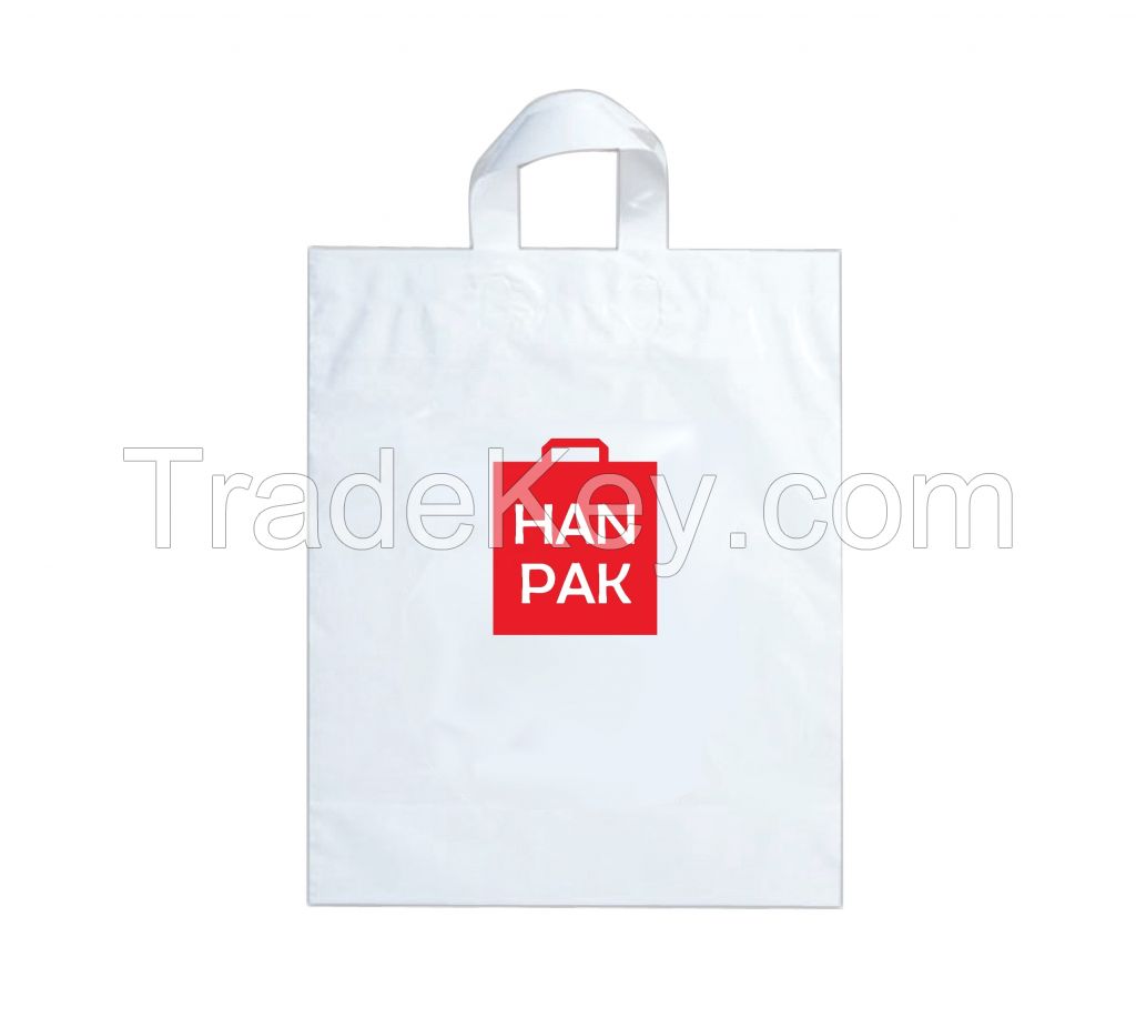 Custom printed plastic bag soft loop handle eco-friendly reusable shopping bag from Hanpak JSC