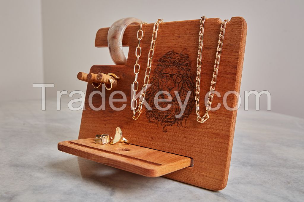 Wooden assembled desk table organizer wood organizer phone holder key holder