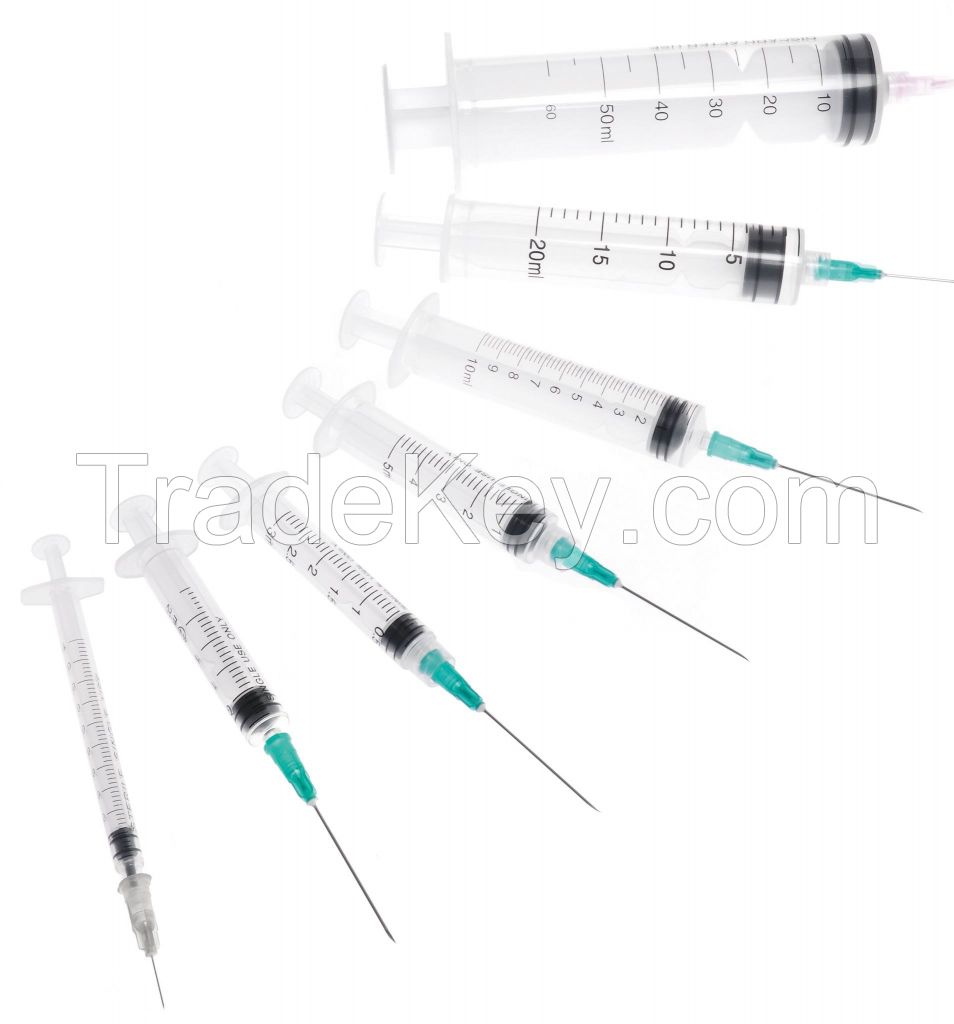 Transparent disposable sterilized injection medical syringe with needle