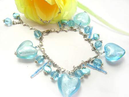 9In 20mm Lampwork Glass & Crystal & Pearl Bracelet