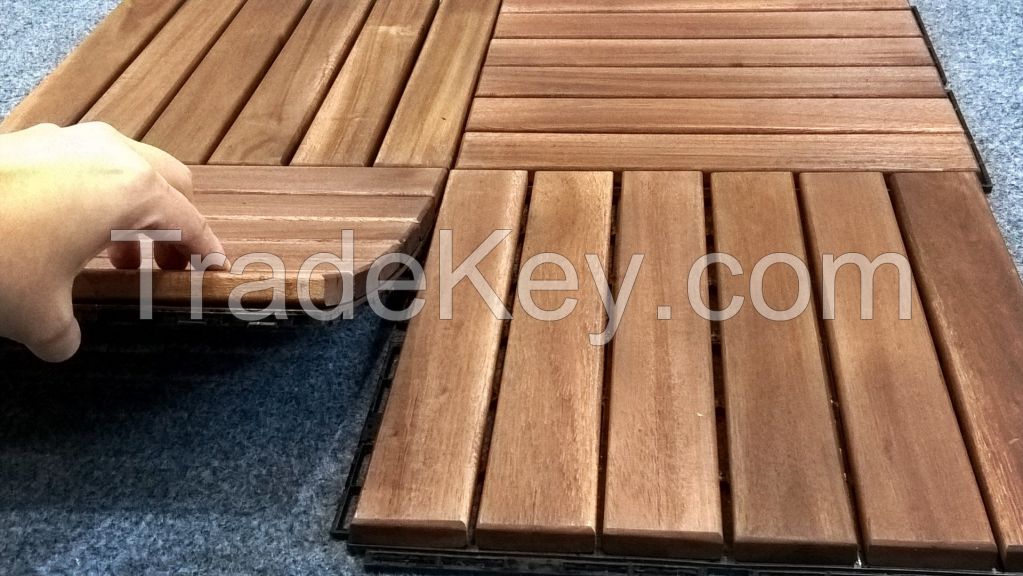 6 slat Acacia wood interlocking deck tiles with pack of 10pcs