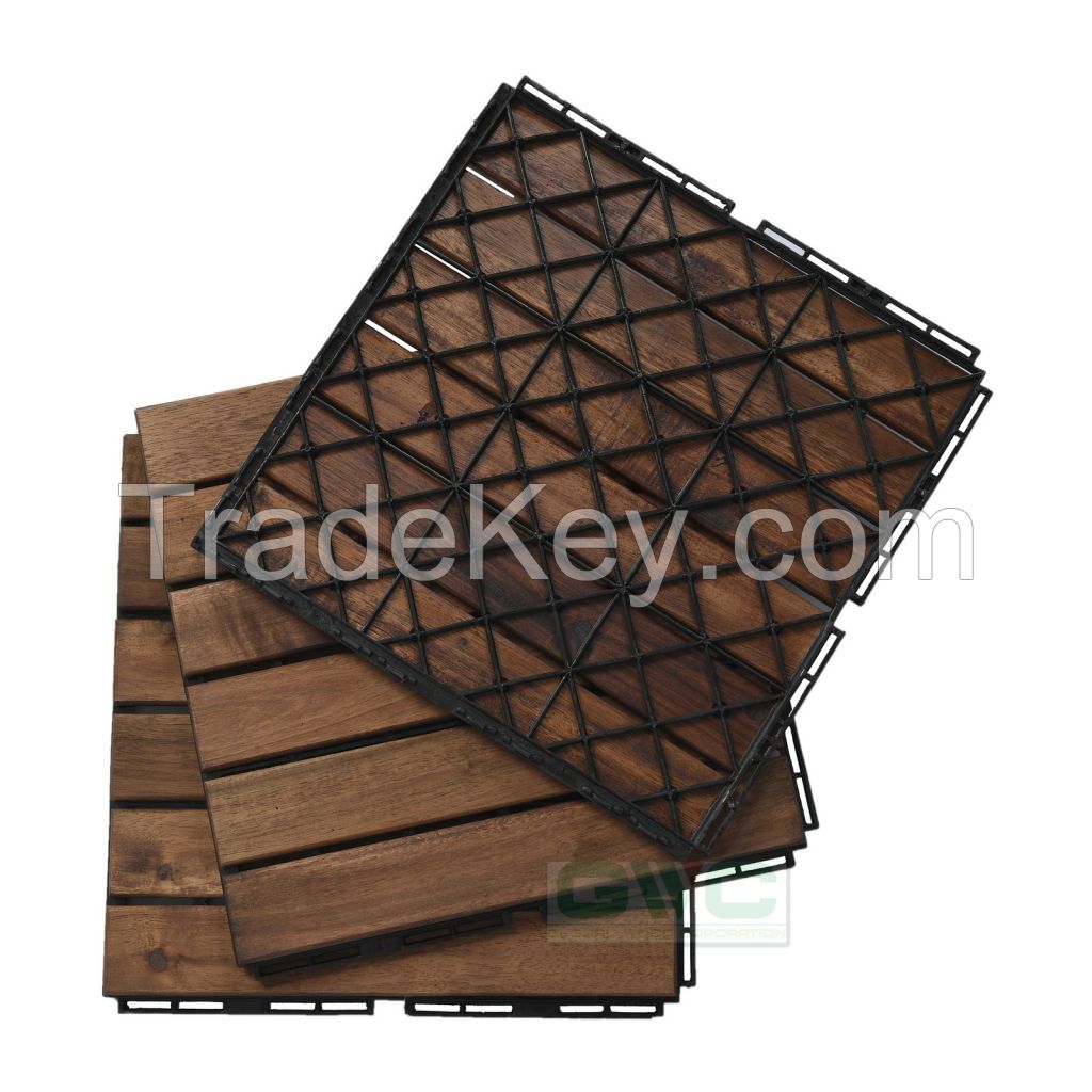 6 slat Acacia wood interlocking deck tiles with pack of 10pcs