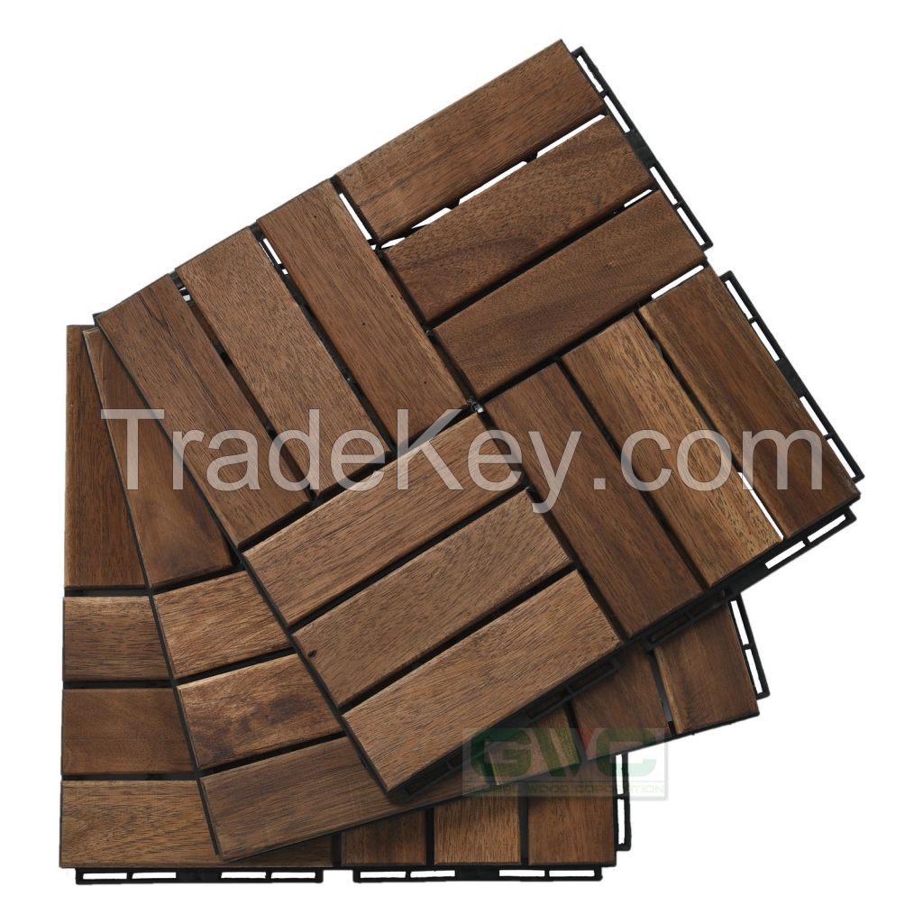 12 slat Acacia wood interlocking deck tiles with pack of 10pcs