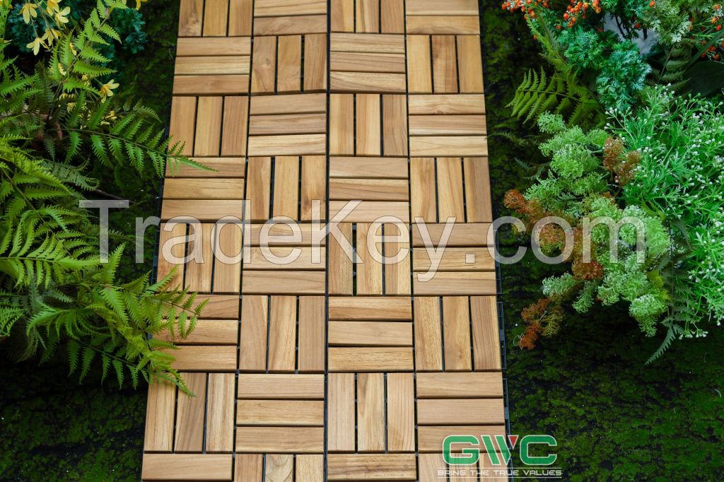 12 slat Teak wood interlocking deck tiles with pack of 10pcs