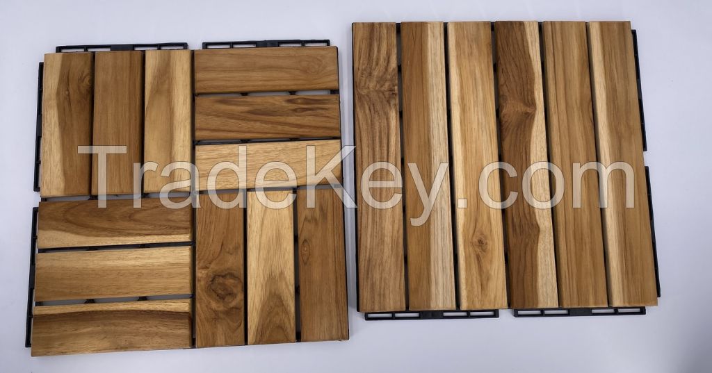 12 slat Teak wood interlocking deck tiles with pack of 10pcs