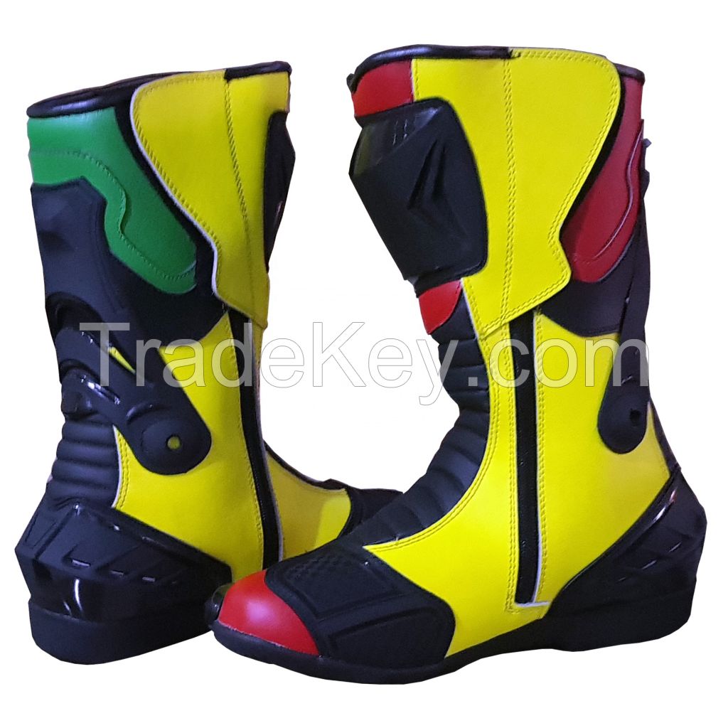 Technicolor Racing Motorcycle Boots Long Ankle Boot Motorbike technicolor leather