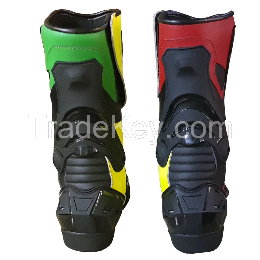 Technicolor Racing Motorcycle Boots Long Ankle Boot Motorbike technicolor leather