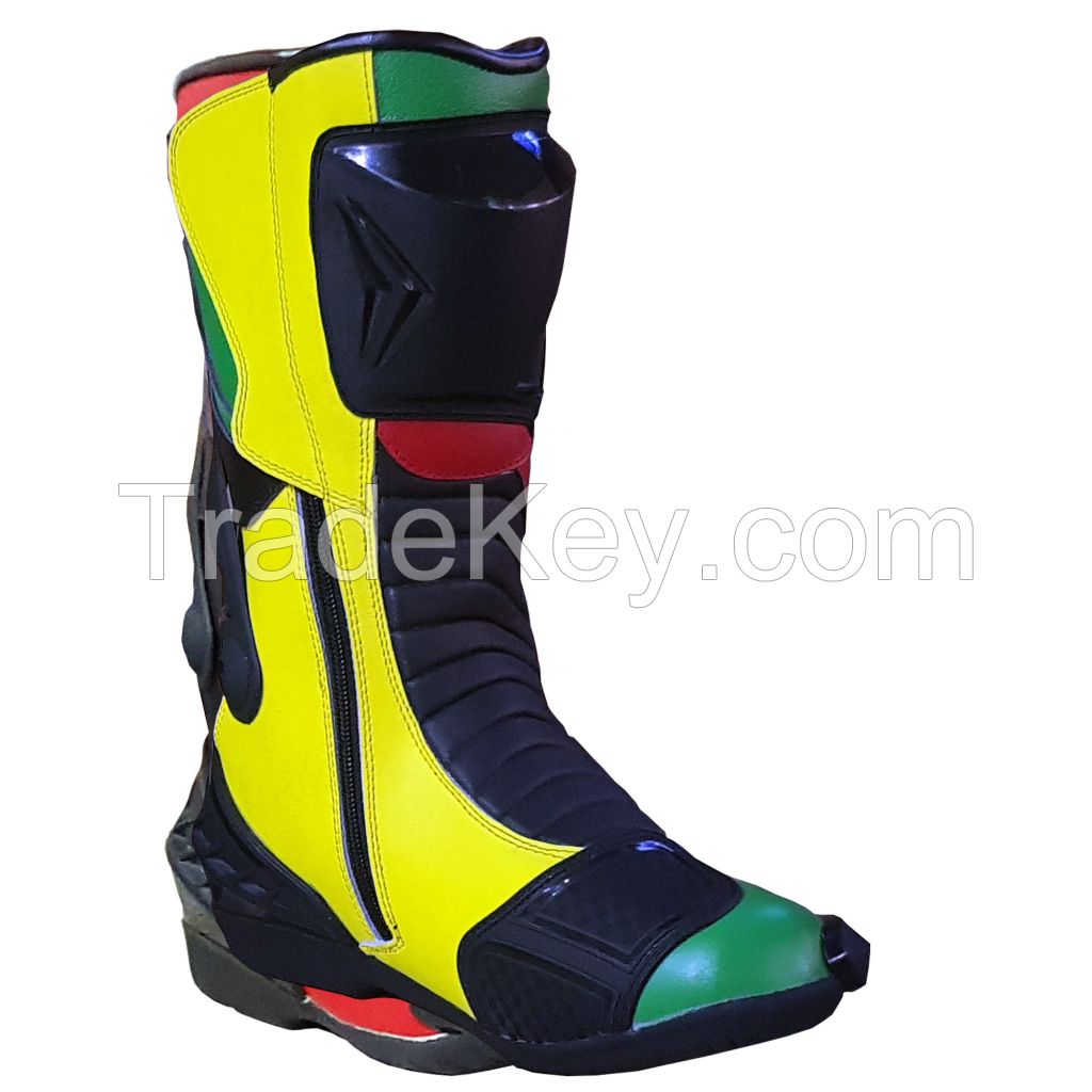 Technicolor Racing Motorcycle Boots Long Ankle Boot Motorbike technicolor leather