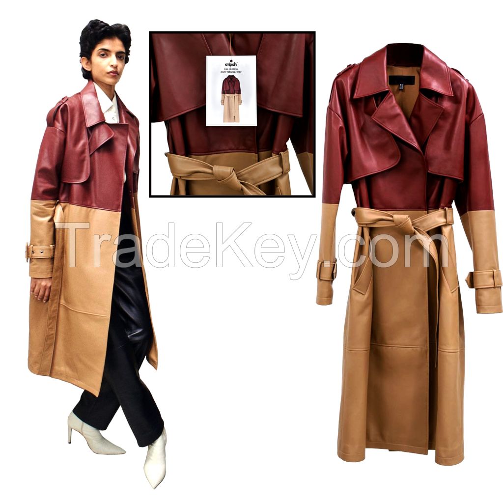 New design long coat for women and men trench coats long trench coat made of real leather