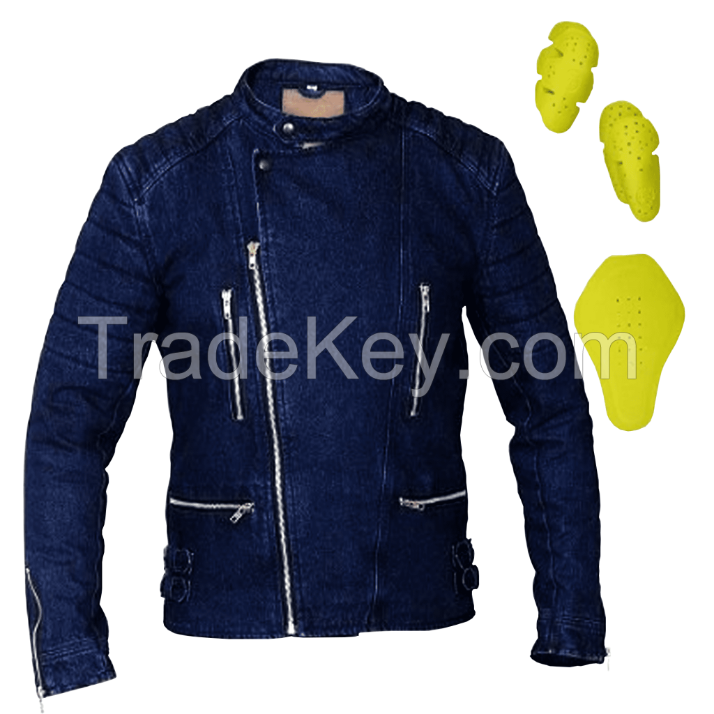 Men's denim Motorcycle Biker Jacket Blue Denim Jean Jacket