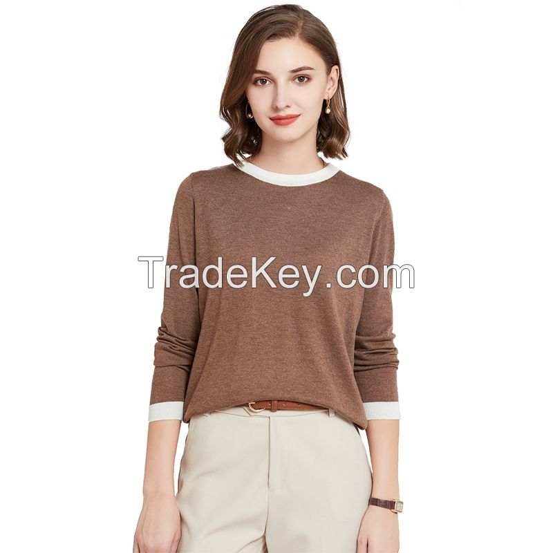 Wholesale Fall Winter Ladies Clothing Pullover Size Deep O-neck Long Sleeve Women Open Knitted Sweat