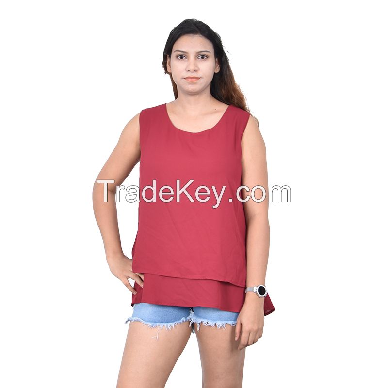 High quality manufacture Wholesale custom cheap mid long T shirt summer red fashion Sleeveless T-shi