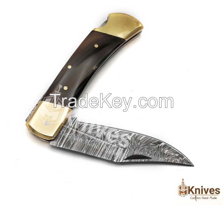 Saab Folding Knife Hand Made Damascus Steel EDC Folding Knife