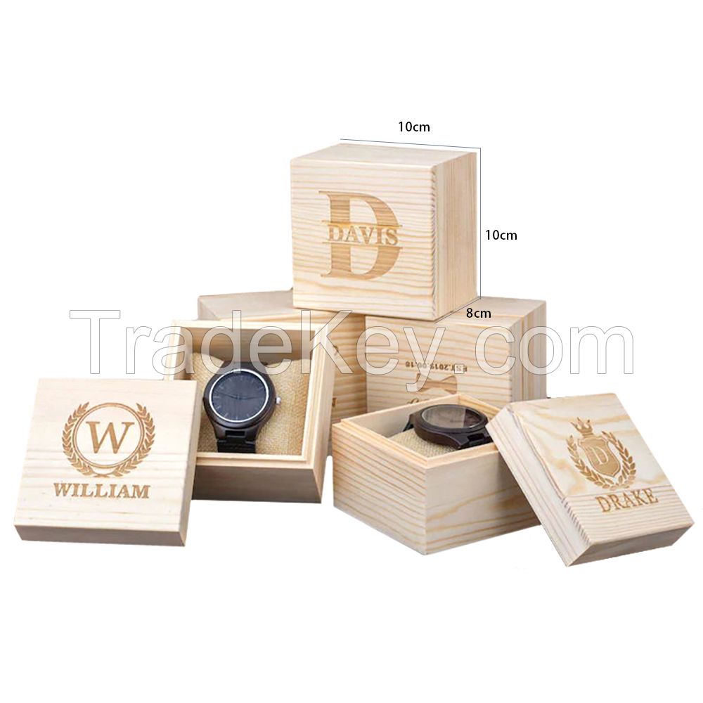 Customized Wooden Watch Storage Box Unfinished Pine Wood Watch Packaging Box With Cover Lid