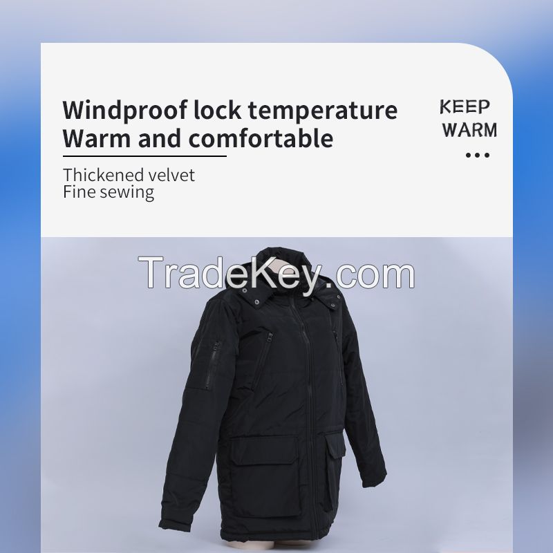 Men&#039;s long black cotton-padded jacket coat 500 pieces set.Ordering products can be contacted by mail.