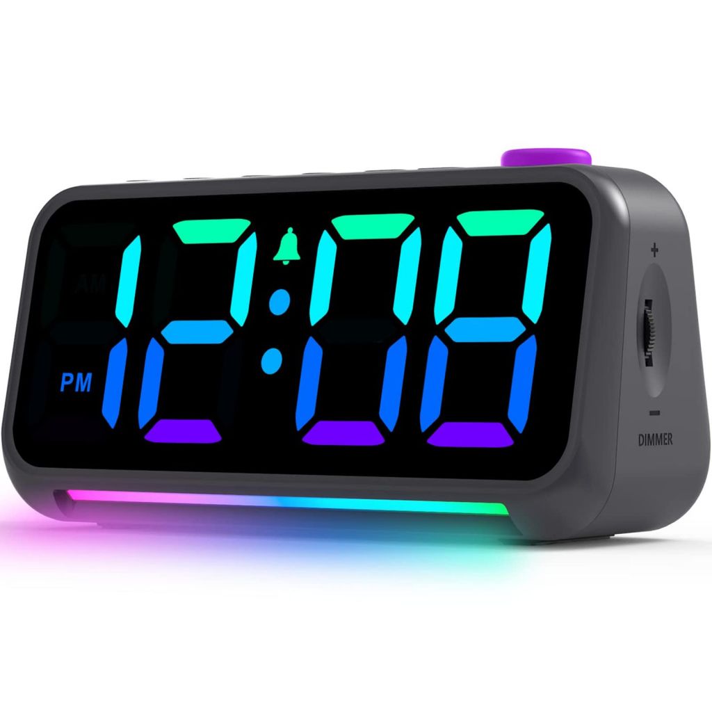 Alarm Clock for Bedroom, RGB Colorful Digital Clock, with Night Light, USB Charger Port, Extra Loud, 6.4 Inch Small Desk Clocks for Kids Boys Girls Teens Room Bedside DÃ©cor-TX5