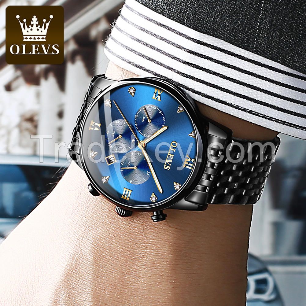 OLEVS Brand 2868 Men Quartz WristWatch Water Resistant Stainless Steel Analog Diamond Luxury Watch For Men Made In Shen Zhen