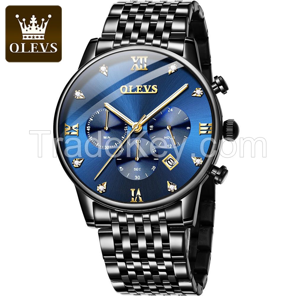 OLEVS Brand 2868 Men Quartz WristWatch Water Resistant Stainless Steel Analog Diamond Luxury Watch For Men Made In Shen Zhen