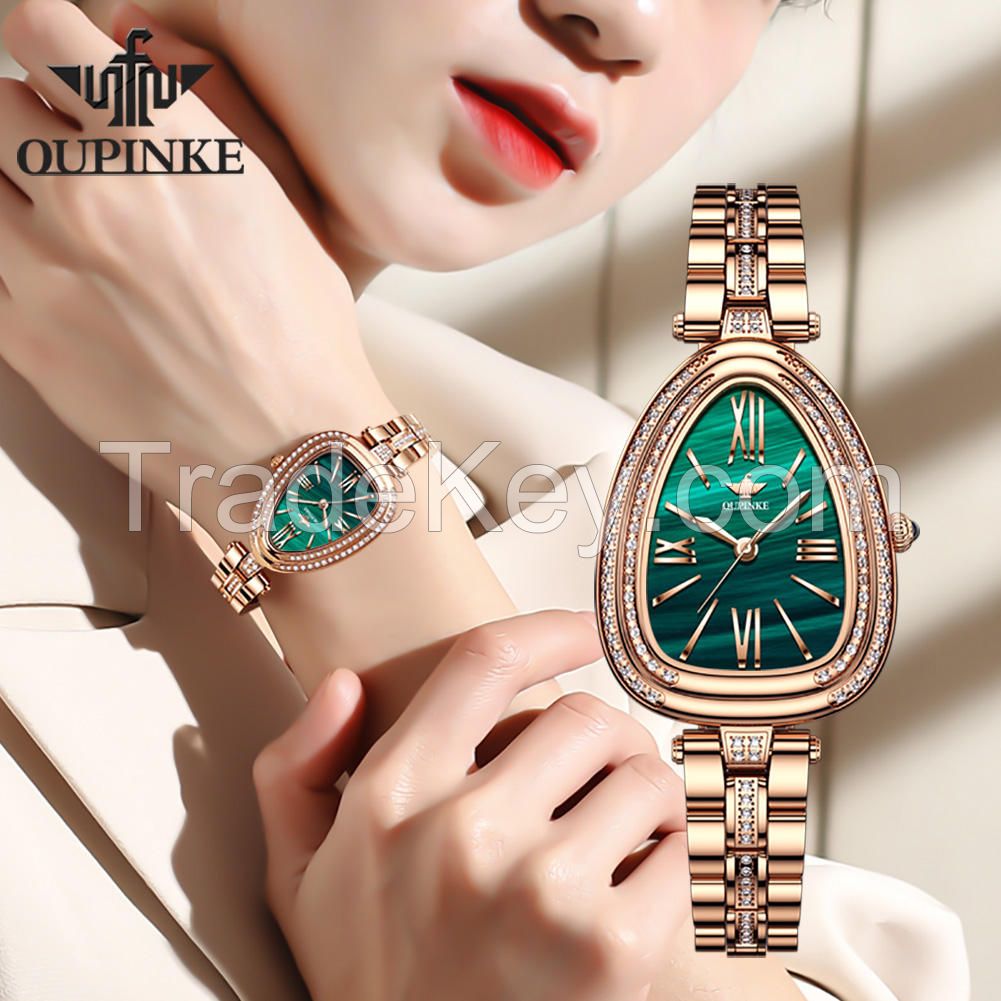 OUPINKE 3192 Oval Ladies Fashion Creative Water Drop-Shaped Dial Trend Luxury Diamond Watch Waterproof Quartz Women Watches