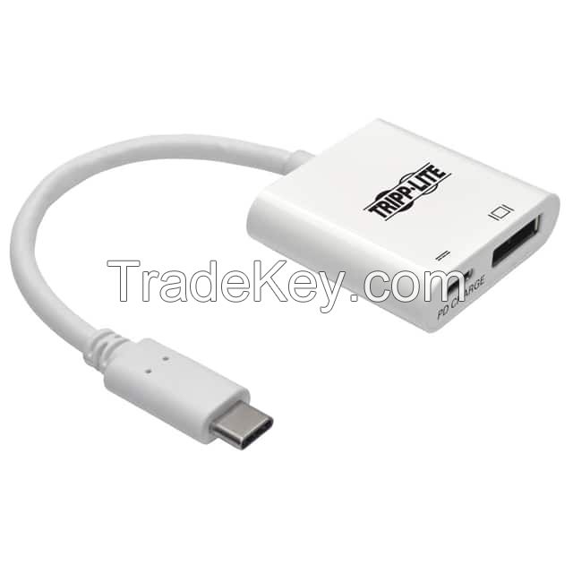 USB C Male Plug to DisplayPort Female and USB C Female White Round Unshielded