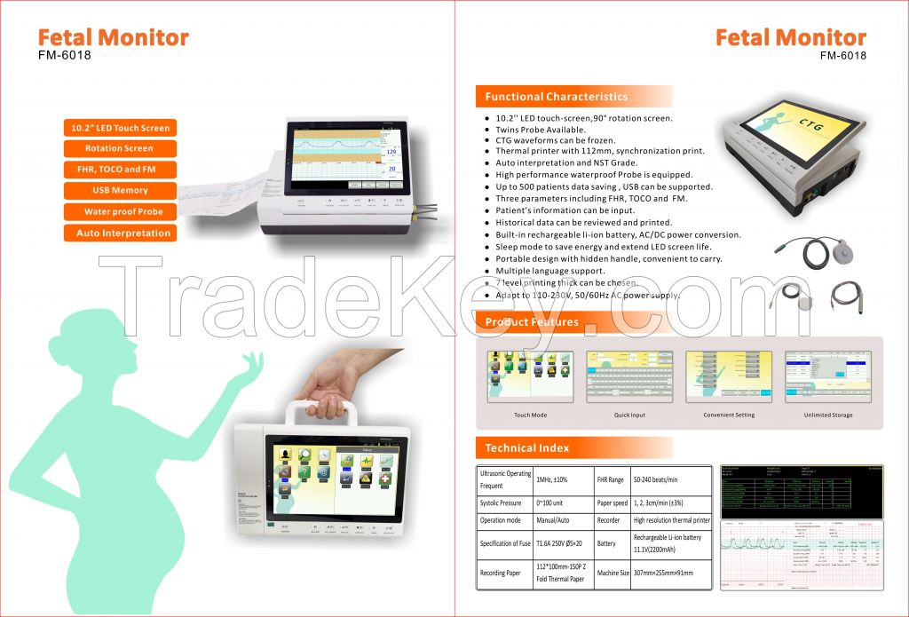 Color Display Portable Use Maternal Fetal Monitor Ctg Machine