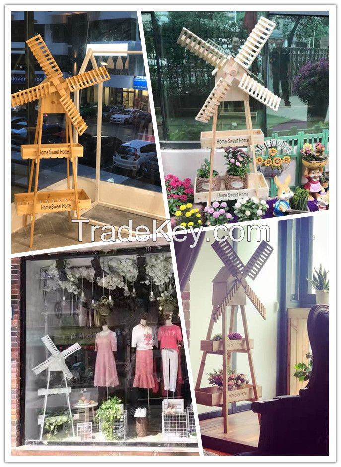 Wooden Windmill Flower Rack Storage Rack Home Creative Furnishings Clo