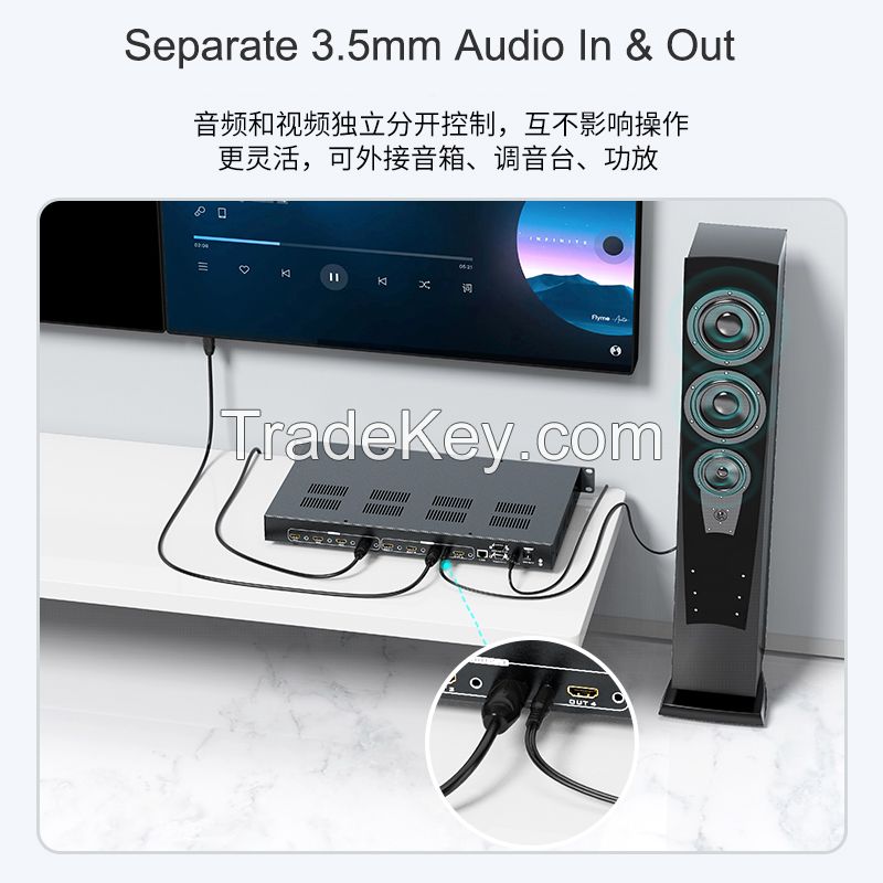 4K 60Hz Seamless HDMI matrix 4x4 4 in 4 Out with Splicing Mode, Web/APP/RS232/LAN/RS232 Control